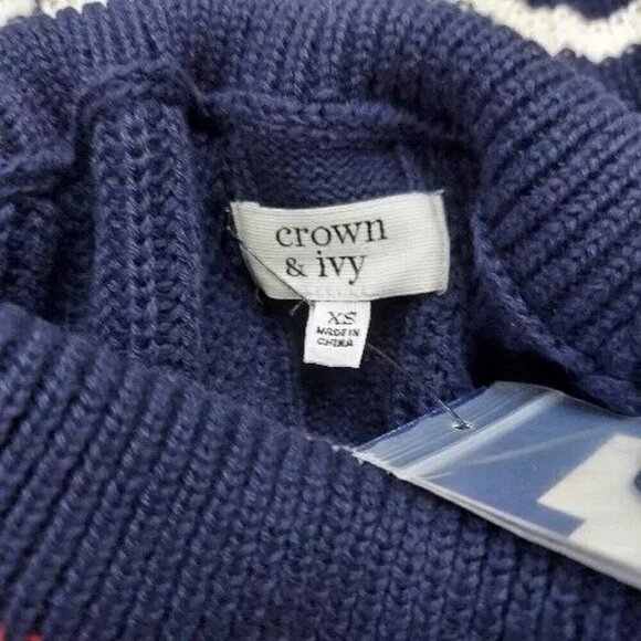 Crown & Ivy Women's Crochet Sweater Blue with White Stripes size XS - Picture 2 of 14